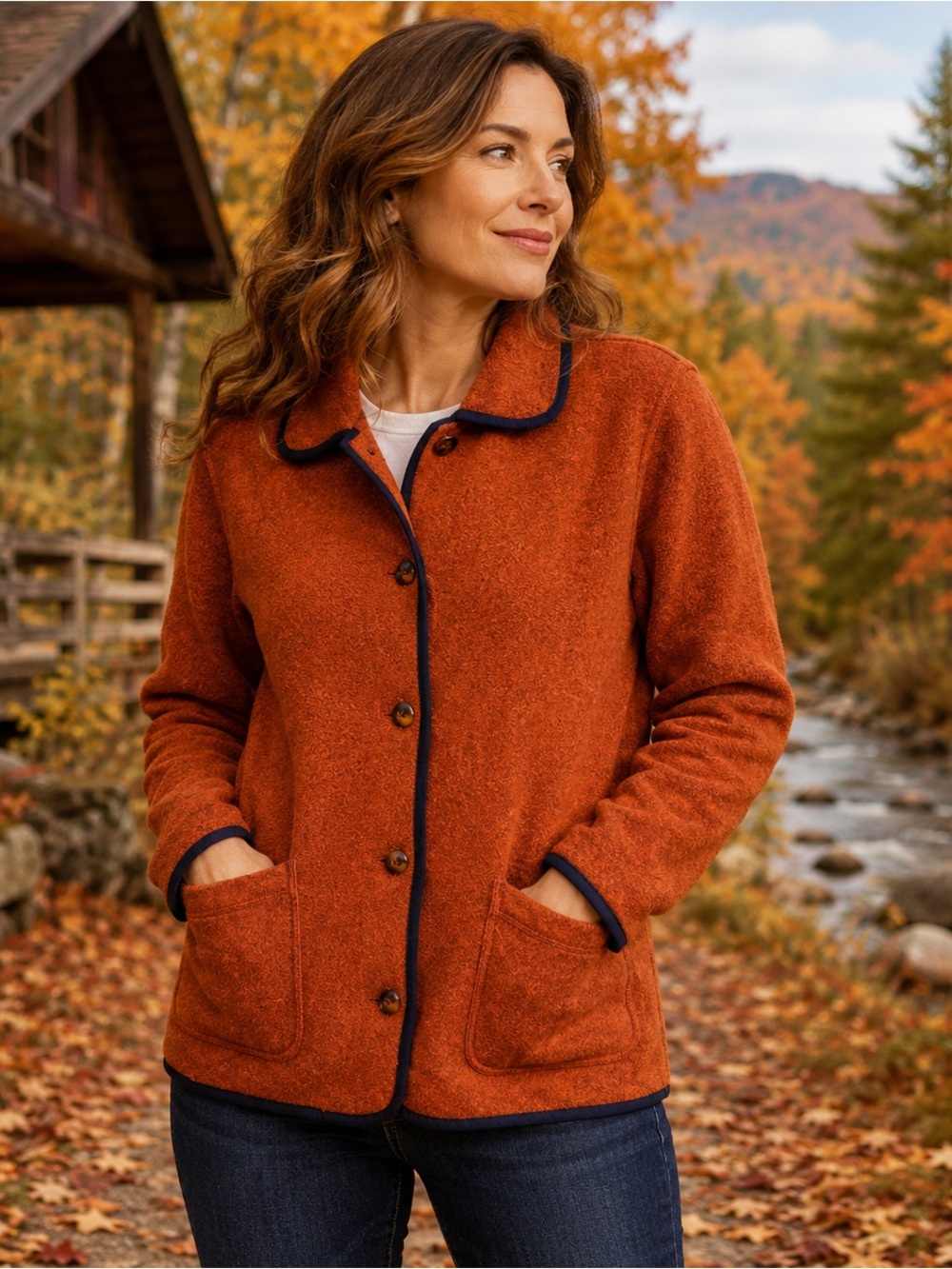 The North Face Fleece Jacket Women's Medium Orange USA Made Button Front